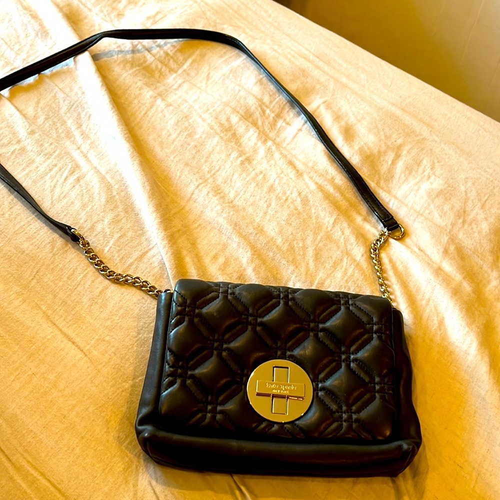 Black Kate Spade cross body bag with gold chain